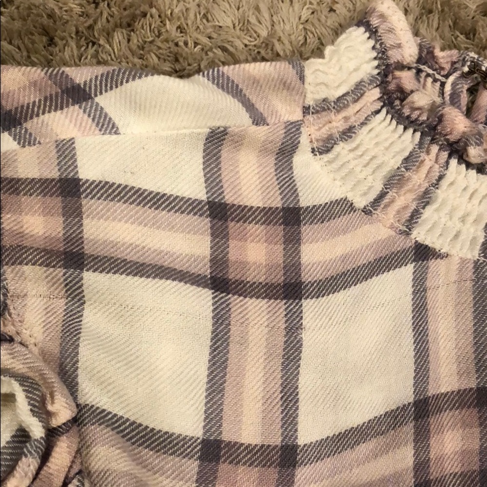 Free People Plaid Mock Neck Ruffle Blouse - Picture 7 of 7